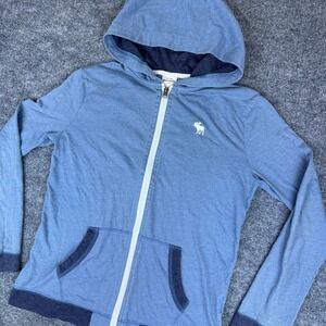 Abercrombie Kids Blue Full Zip Hoodie Moose Logo‎ Casual Long Sleeve Size L/14